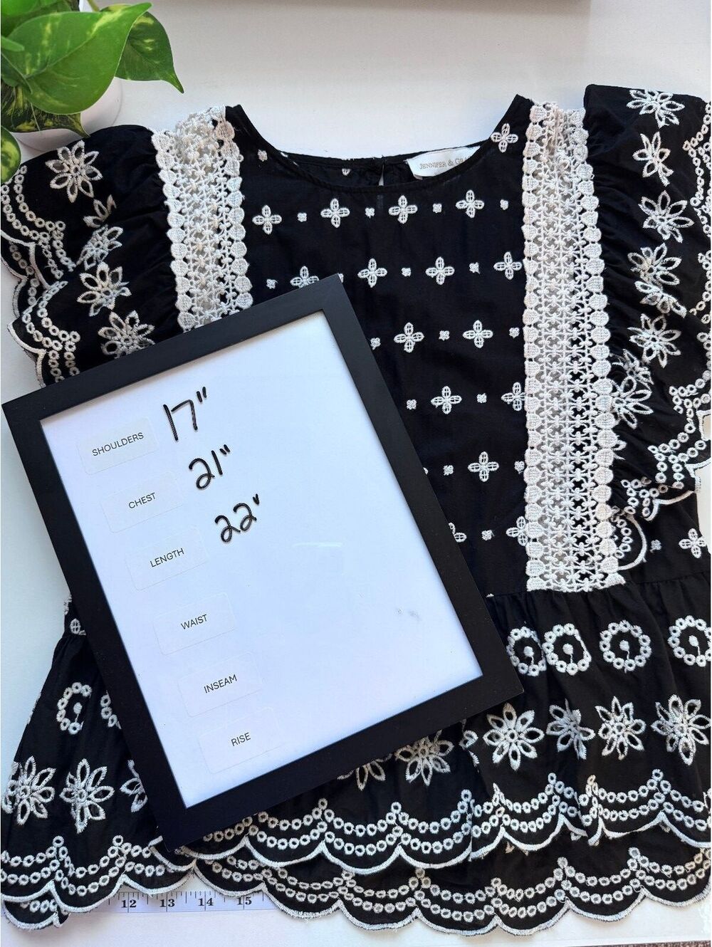 Boho Eyelet Embroidered Cotton Blouse Crochet Lace Flutter Sleeve Black S - Picture 7 of 7